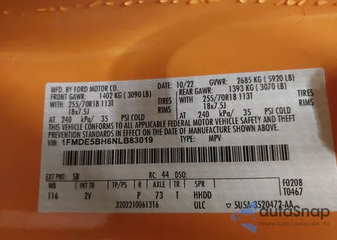 2022 Ford Bronco Outer Banks from USA, damaged, VIN 1FMDE5BH6NLB83019